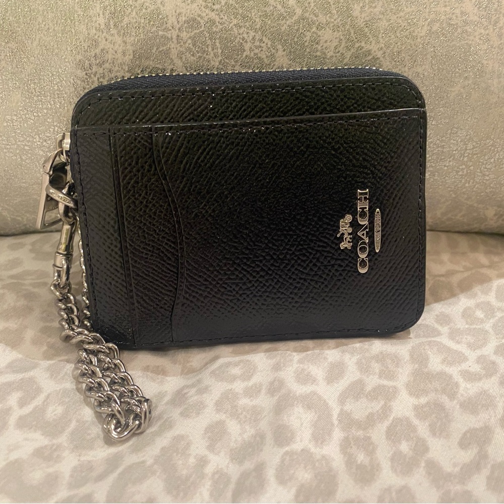 COACH Zip Card Case Navy Blue with Silver Hardware